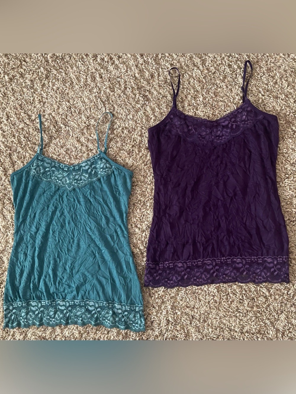 Maurices Teal & Purple Lace Trim Spaghetti Strap Camisoles
